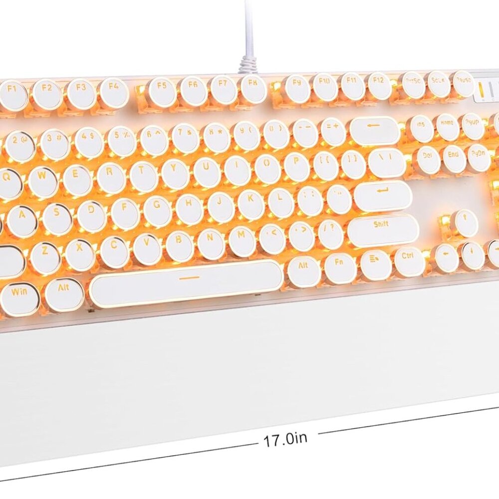 Typewriter Style Mechanical Keyboard, Retro Punk Gaming Keyboard with Gold LED B - Picture 8 of 8